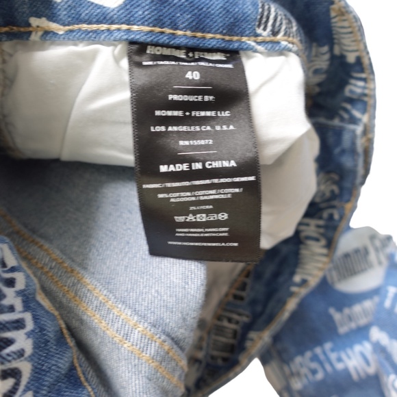 Homme + Femme Denim Pants Logo Print Jeans Size 40 NWT - Picture 7 of 10